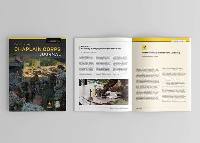 US Army Chaplain Corps Journal cover and inside spread