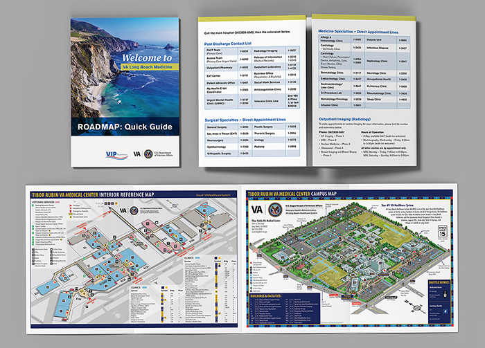 Cover and inside panels of a brochure that is used by patients to navigate the VA Long Beach Healthcare System.